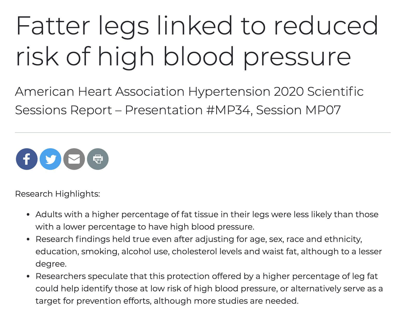腿粗不是壞事！美國心臟協會：腿部脂肪較多的人罹患高血壓機率較低