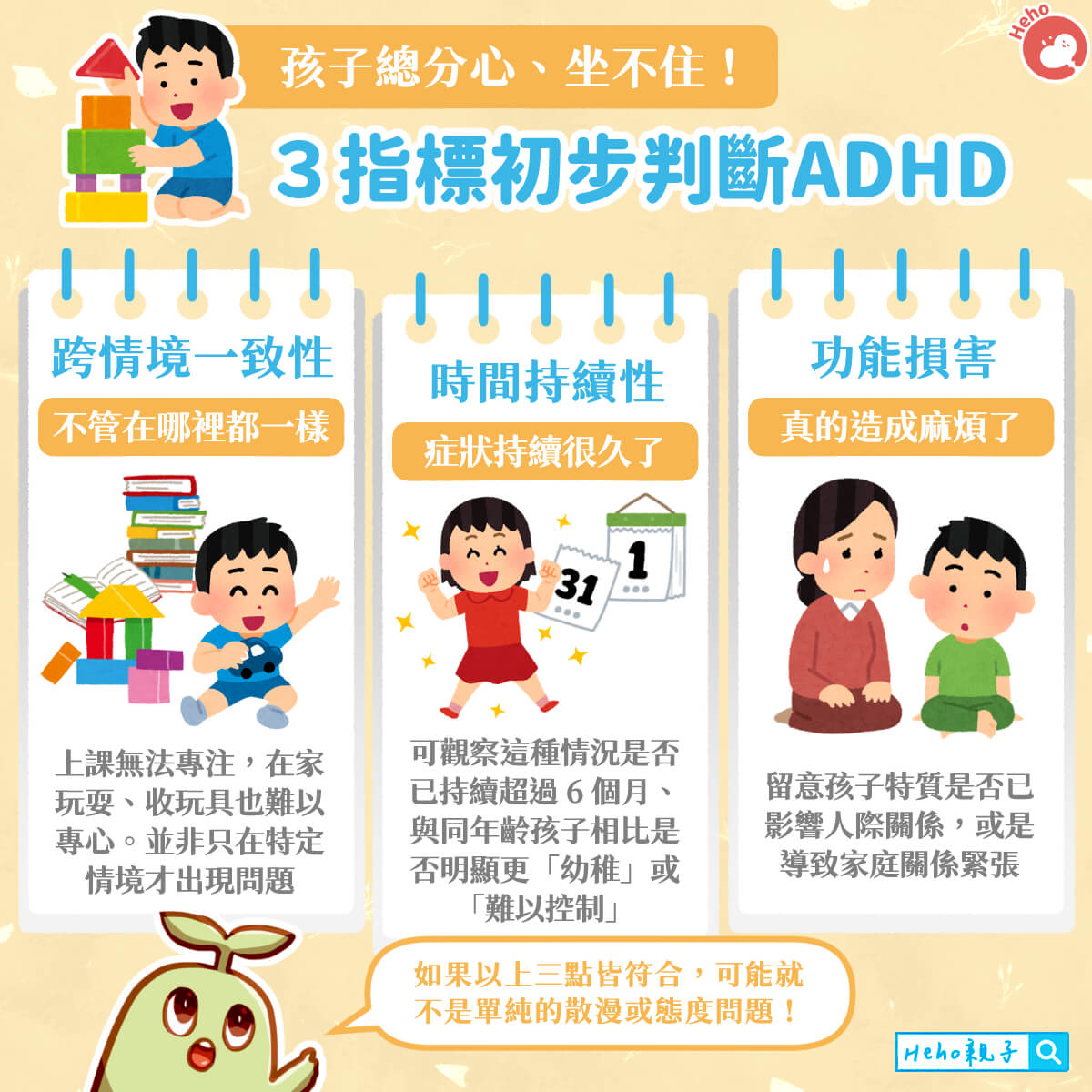 孩子總分心、坐不住！３指標初步判斷ADHD